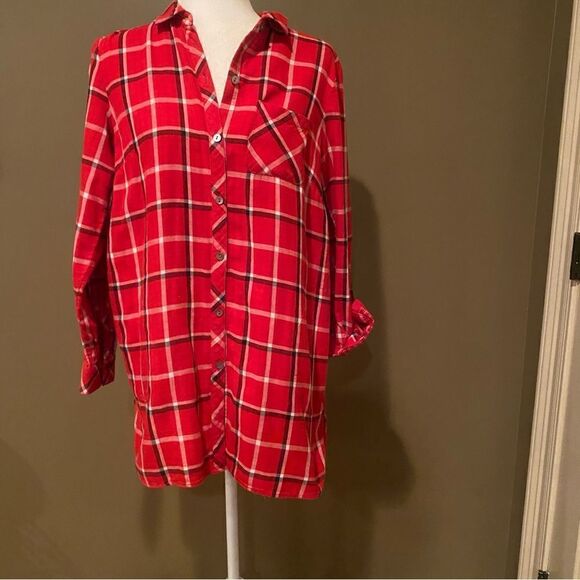 J Jill Red Plaid Oversized Shirt Size Small - Picture 3 of 12
